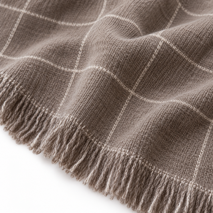 Soft Brown Checked Fine Knit Throw Blanket – fabric detail 2