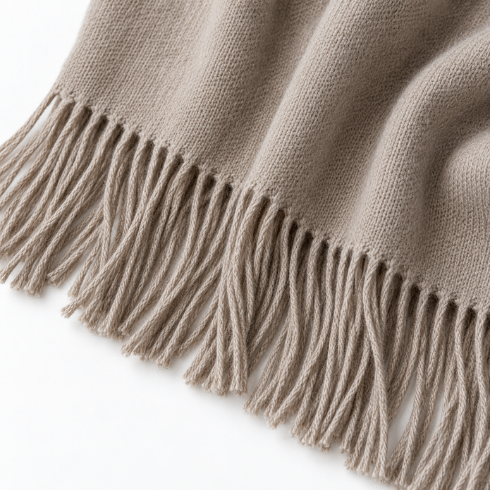 Ellenvale Beige and Brown fine knit tasseled throw blanket, soft furnishings by Ellenvale Trade, featuring a cozy textured design.