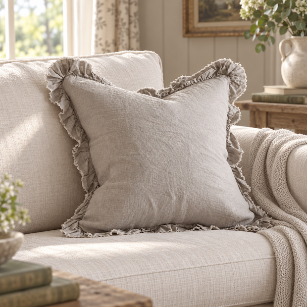 Hallie Natural Beige Cushion Cover – styled view 1