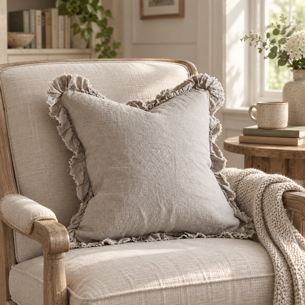 Hallie Natural Beige Cushion Cover – styled view 2