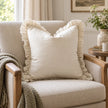 Hallie Cream Neutral Square Luxury Linen Ruffled Edge Cushion Cover – styled view 2