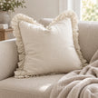 Hallie Cream Neutral Square Luxury Linen Ruffled Edge Cushion Cover – styled view 3