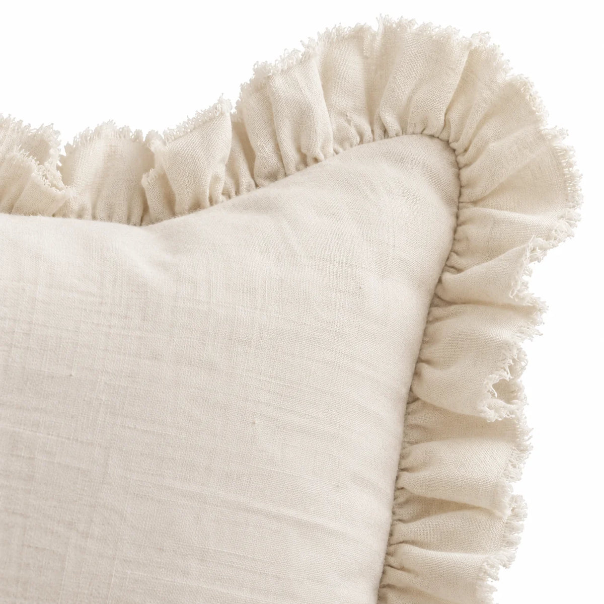 Hallie Cream Neutral Square Luxury Linen Ruffled Edge Cushion Cover – fabric detail 1
