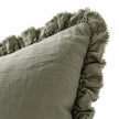 Olive Green Square Hallie Ruffled Edge Linen Cushion Cover – fabric detail 1