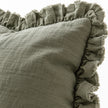 Olive Green Square Hallie Ruffled Edge Linen Cushion Cover – fabric detail 2