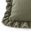Olive Green Square Hallie Ruffled Edge Linen Cushion Cover – fabric detail 3