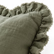 Olive Green Square Hallie Ruffled Edge Linen Cushion Cover – fabric detail 4