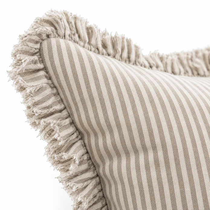 Hallie Natural Beige Square Pinstripe Cushion Cover – fabric detail 1