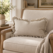 Beige Neutral Luxury Linen Ruffled Edge Cushion Cover – styled view 2