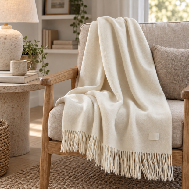 Della Cream Soft Fine Knit Luxury Throw – styled view 2