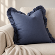 Hallie Navy Blue Luxury Linen Ruffled Edge Cushion Cover – styled view 3