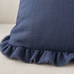 Hallie Navy Blue Luxury Linen Ruffled Edge Cushion Cover – fabric detail 3