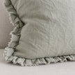 Hallie Sage Green Ruffled Edge Linen Cushion Cover – fabric detail 3