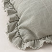 Hallie Sage Green Ruffled Edge Linen Cushion Cover – fabric detail 4