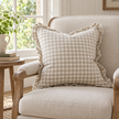 Hallie Beige And White Square Gingham Cotton Cushion Cover – styled view 2