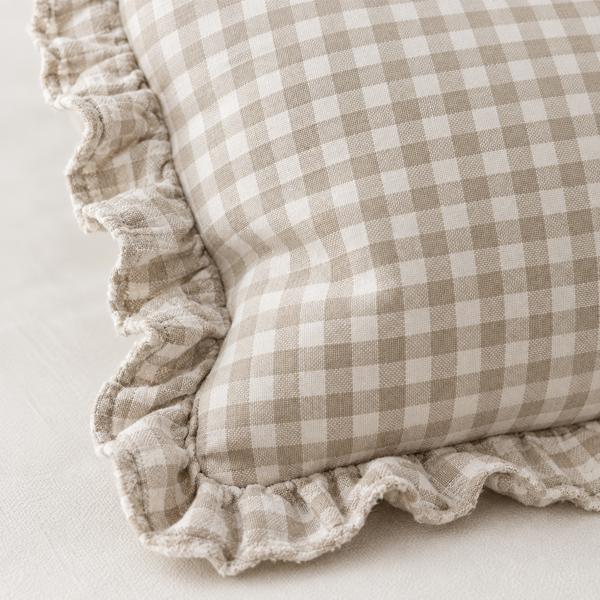 Hallie Beige And White Square Gingham Cotton Cushion Cover – fabric detail 4