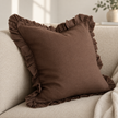 Hallie Dark Brown Ruffle Square Linen Blend Cushion Cover – styled view 3