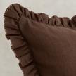 Hallie Dark Brown Ruffle Square Linen Blend Cushion Cover – fabric detail 1