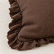 Hallie Dark Brown Ruffle Square Linen Blend Cushion Cover – fabric detail 4