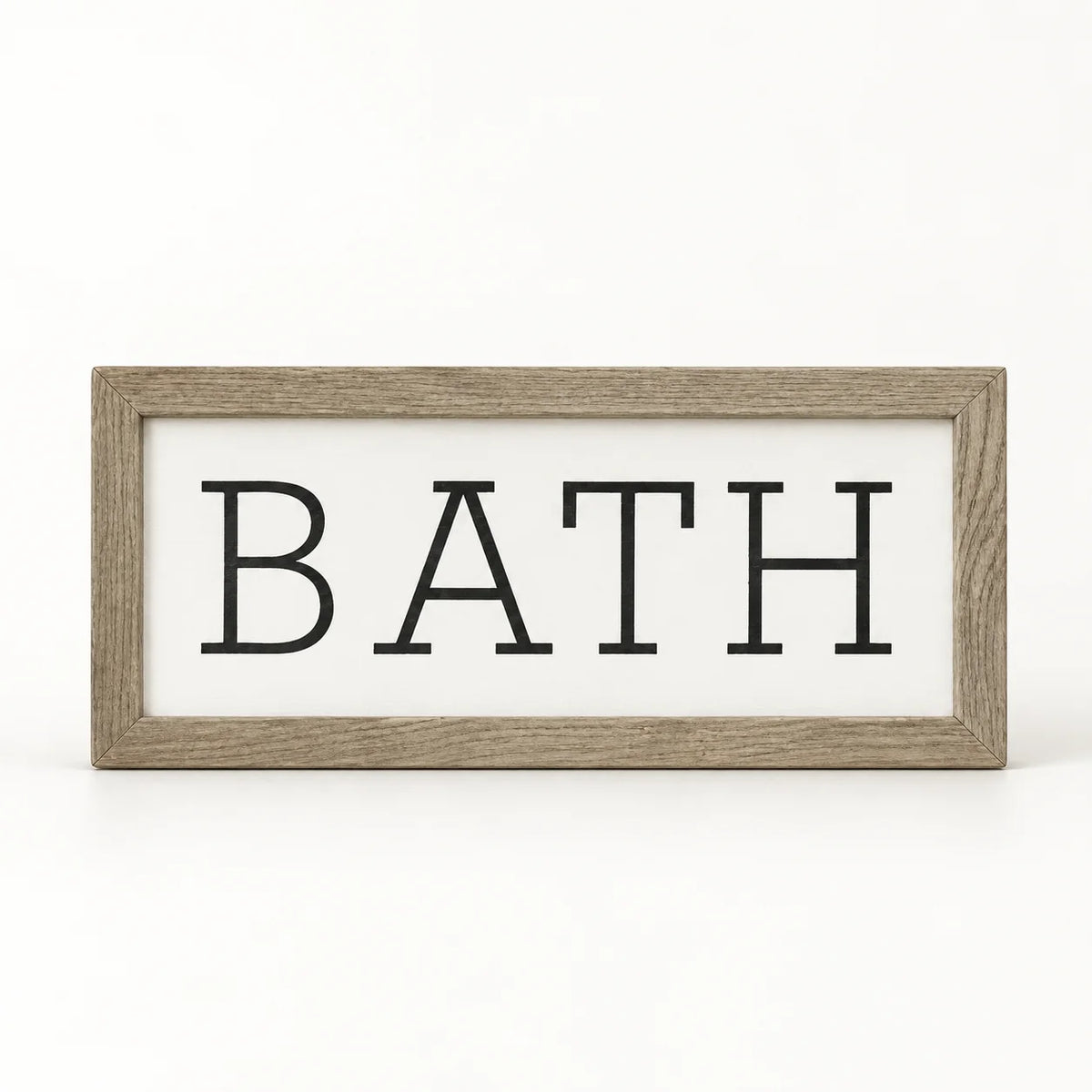 Brayden and Brooks Bath medium rustic oak sign, approximately 41 x 18 cm, straight-on studio view on white.