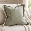 Chloe Sage Green And Cream Square Scalloped Edge Cushion Cover – styled view 3