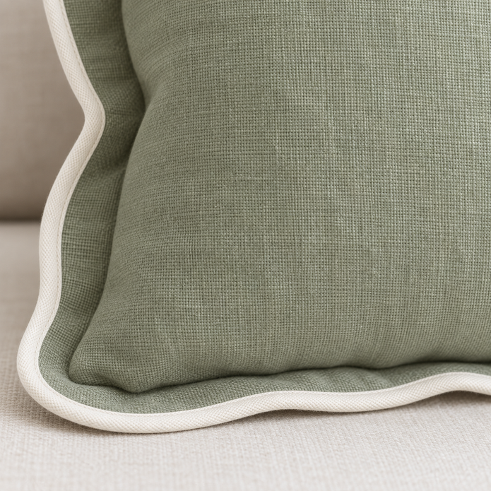 Chloe Sage Green And Cream Square Scalloped Edge Cushion Cover – fabric detail 3