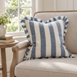 Hallie Blue And White Wide Stripe Luxury Cotton Blend Cushion Cover – styled view 2