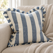 Hallie Blue And White Wide Stripe Luxury Cotton Blend Cushion Cover – styled view 3