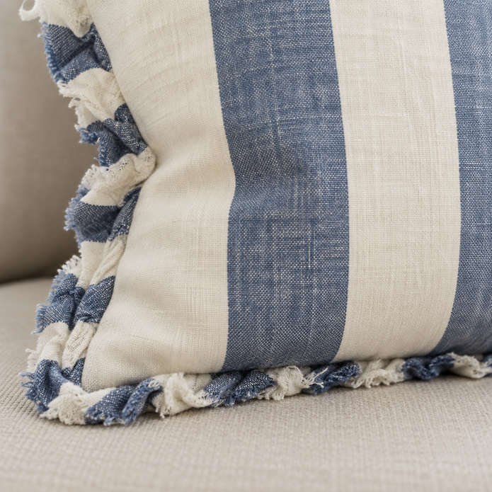 Hallie Blue And White Wide Stripe Luxury Cotton Blend Cushion Cover – fabric detail 3