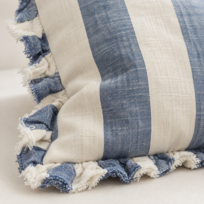 Hallie Blue And White Wide Stripe Luxury Cotton Blend Cushion Cover – fabric detail 4