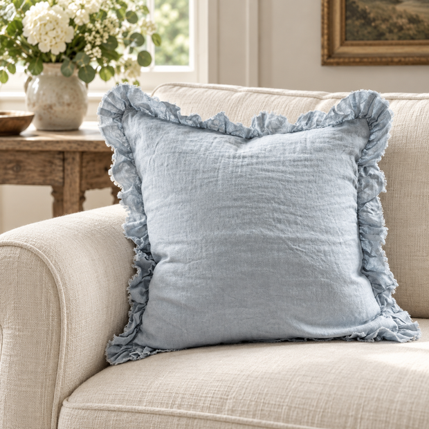 Hallie Ocean Blue Luxury Square Cotton Blend Cushion Cover – styled view 1