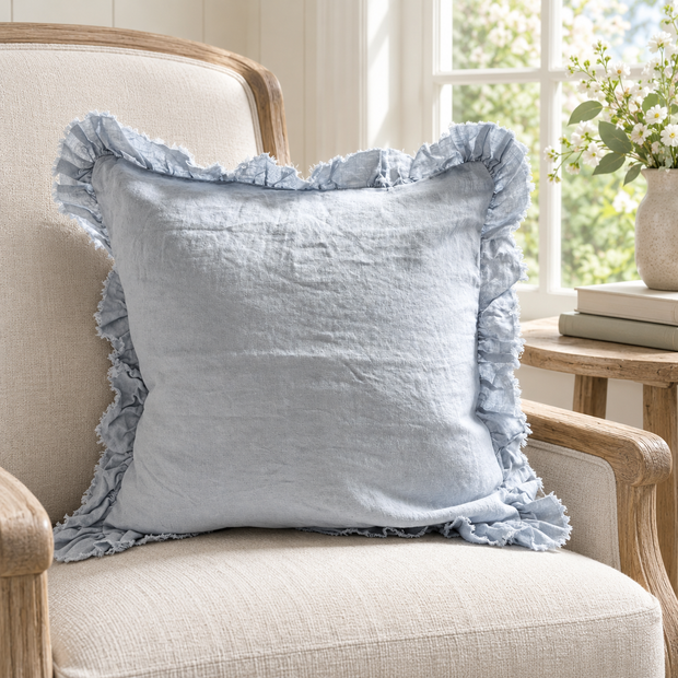 Hallie Ocean Blue Luxury Square Cotton Blend Cushion Cover – styled view 2