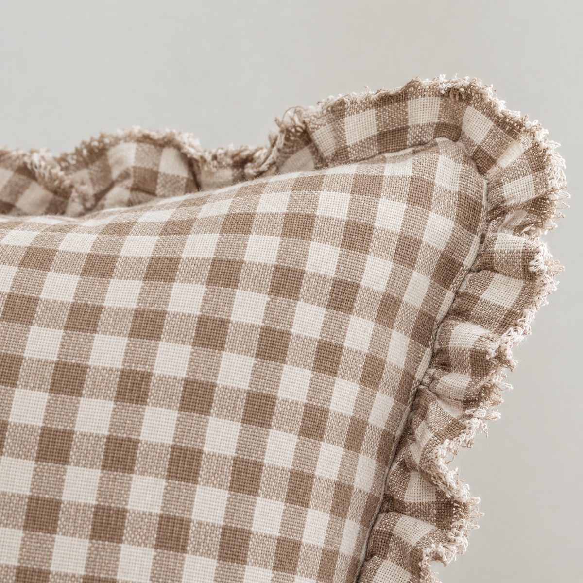Hallie Coffee Brown Square Gingham Cushion Cover – fabric detail 1