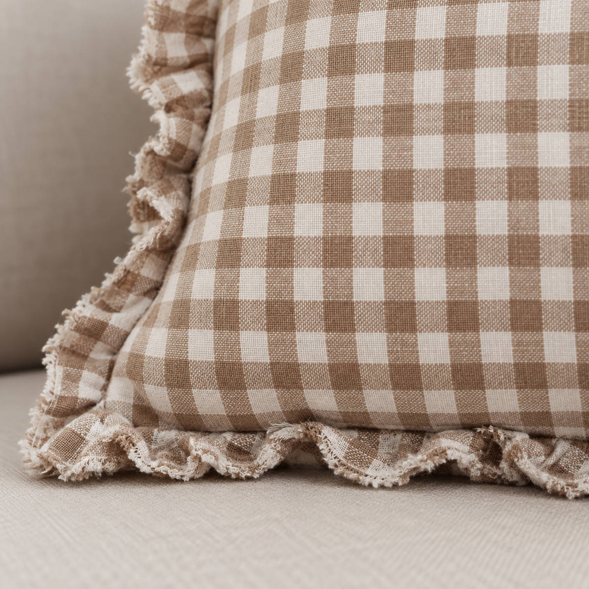 Hallie Coffee Brown Square Gingham Cushion Cover – fabric detail 3