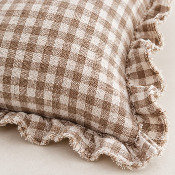 Hallie Coffee Brown Square Gingham Cushion Cover – fabric detail 4
