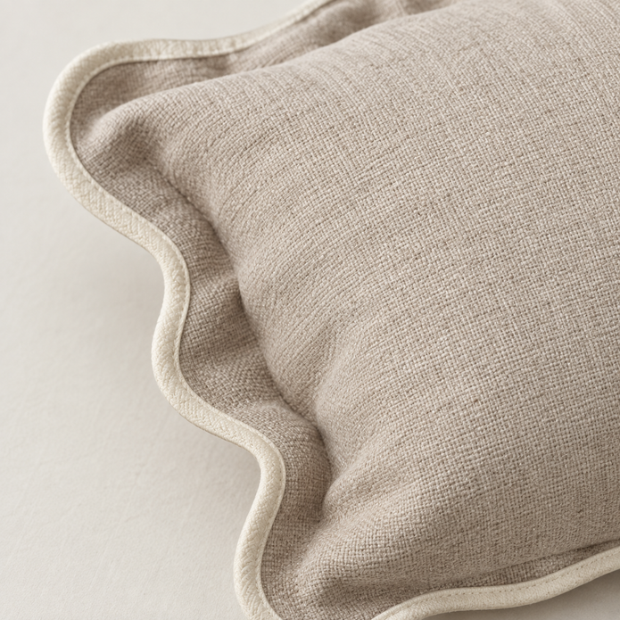 Chloe Beige And Cream Scalloped Edge Cushion Cover – fabric detail 4