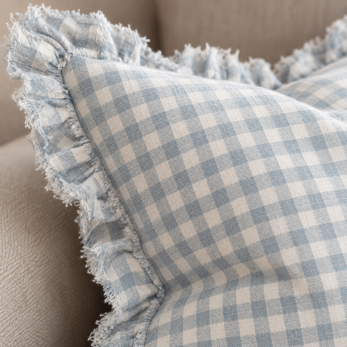 Hallie Ocean Blue Square Gingham Cushion Cover – fabric detail 4