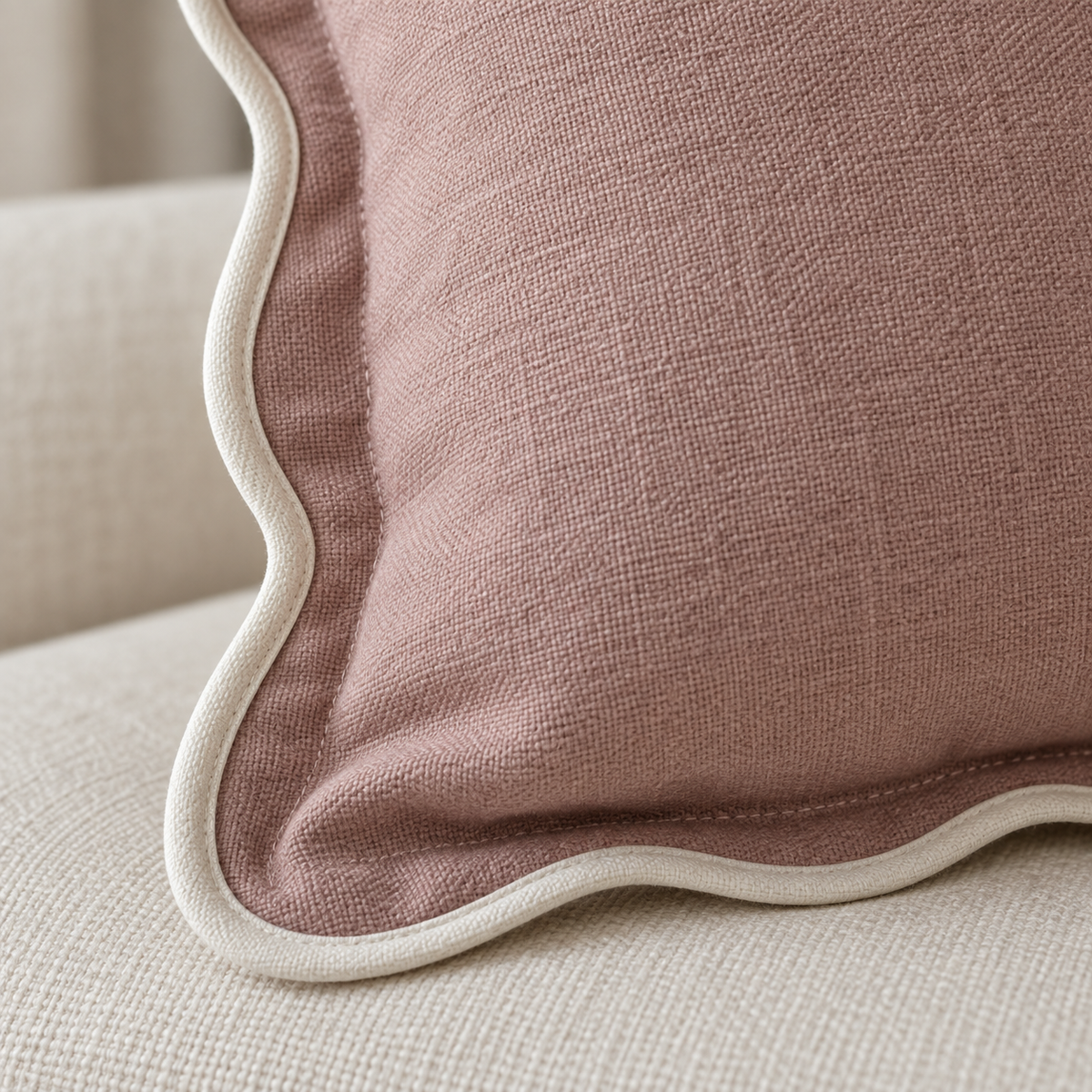 Chloe Dusty Pink Square Scalloped Cushion Cover – fabric detail 3