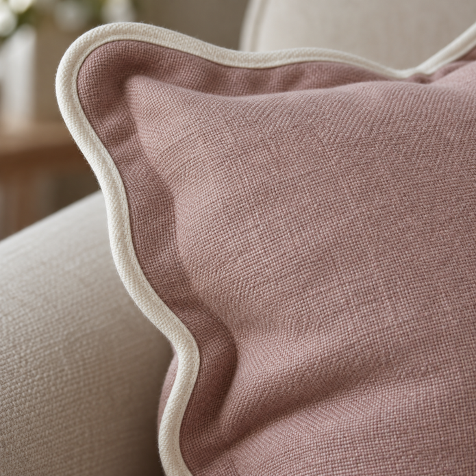 Chloe Dusty Pink Square Scalloped Cushion Cover – fabric detail 4