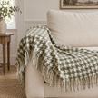 Olive Green Houndstooth Blanket Throw – styled view 1