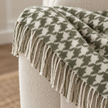 Olive Green Houndstooth Blanket Throw – fabric detail 1