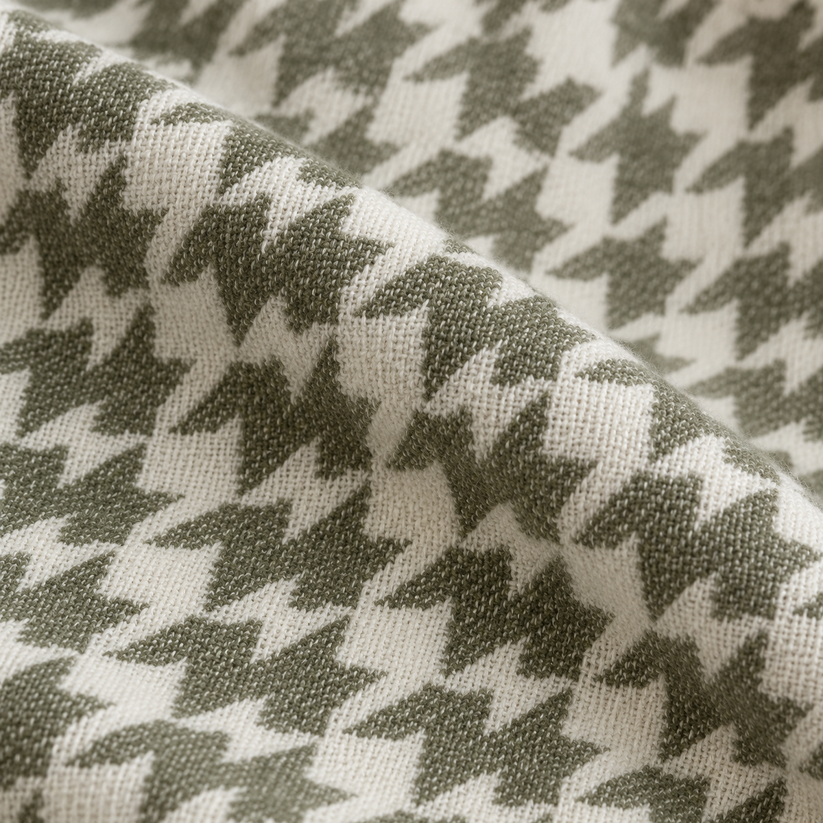 Olive Green Houndstooth Blanket Throw – fabric detail 2