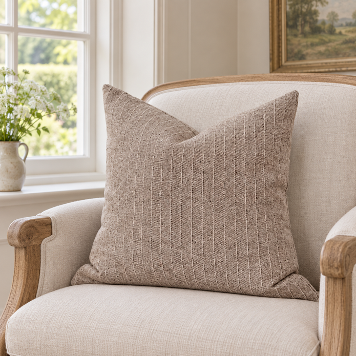 Eva Beige Stripped Cushion Cover – styled view 2