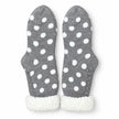 Pair of grey and white spot fleece-lined slipper socks on white