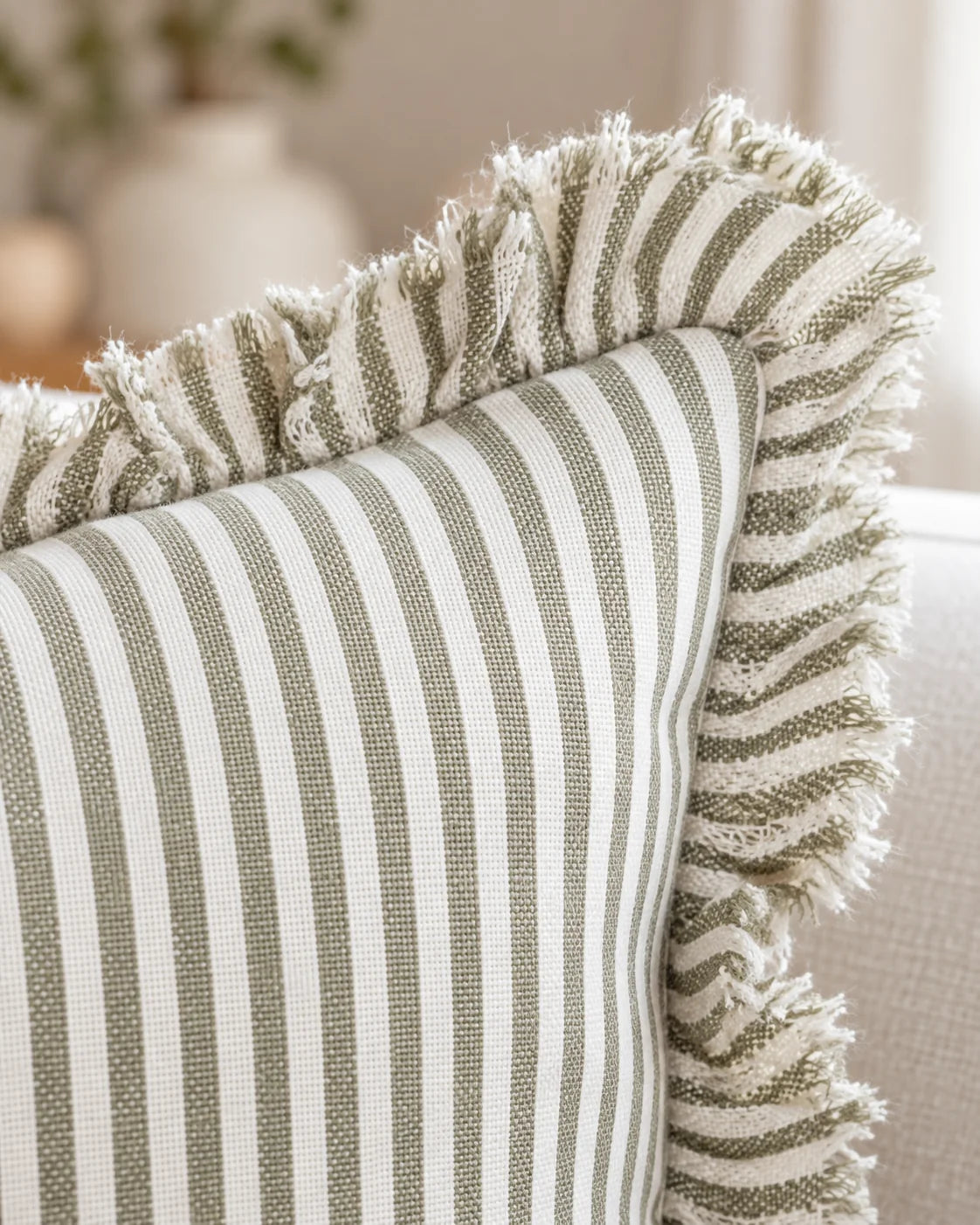 Hallie Olive Green Pinstripe Cushion Cover — fabric detail 1