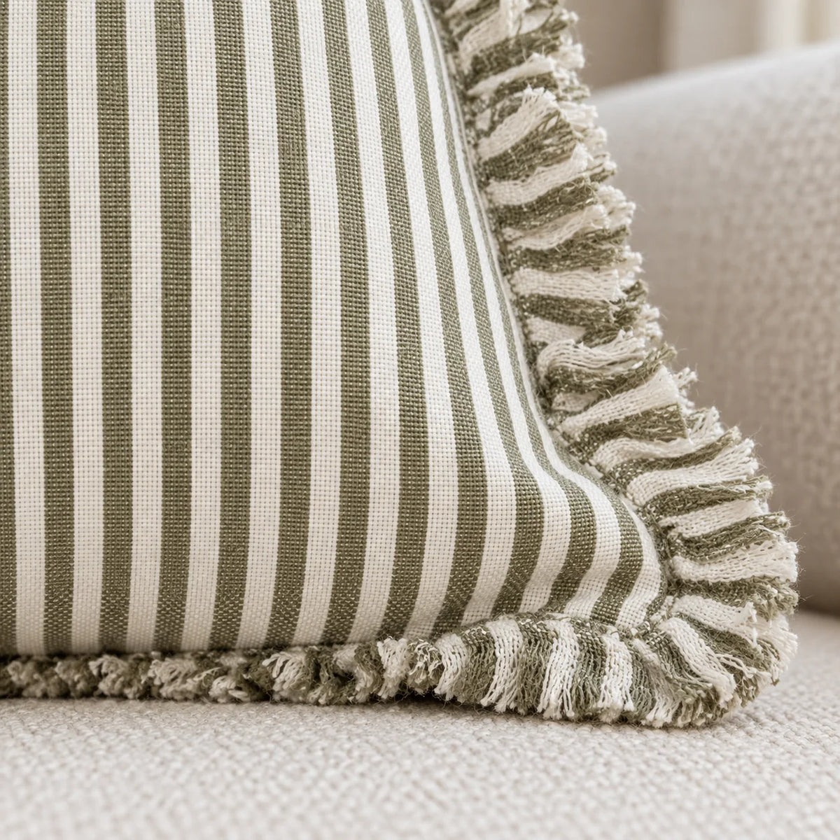 Hallie Olive Green Pinstripe Cushion Cover — fabric detail 3