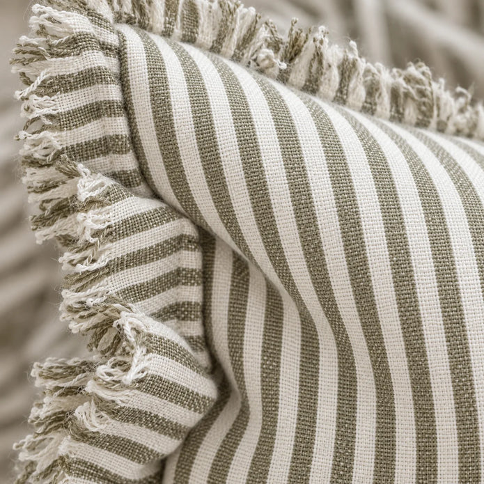 Hallie Olive Green Pinstripe Cushion Cover — fabric detail 4
