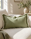 Chloe Sage Green And Cream Rectangle Scalloped Edge Cushion Cover — styled view 1