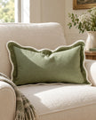 Chloe Sage Green And Cream Rectangle Scalloped Edge Cushion Cover — styled view 2
