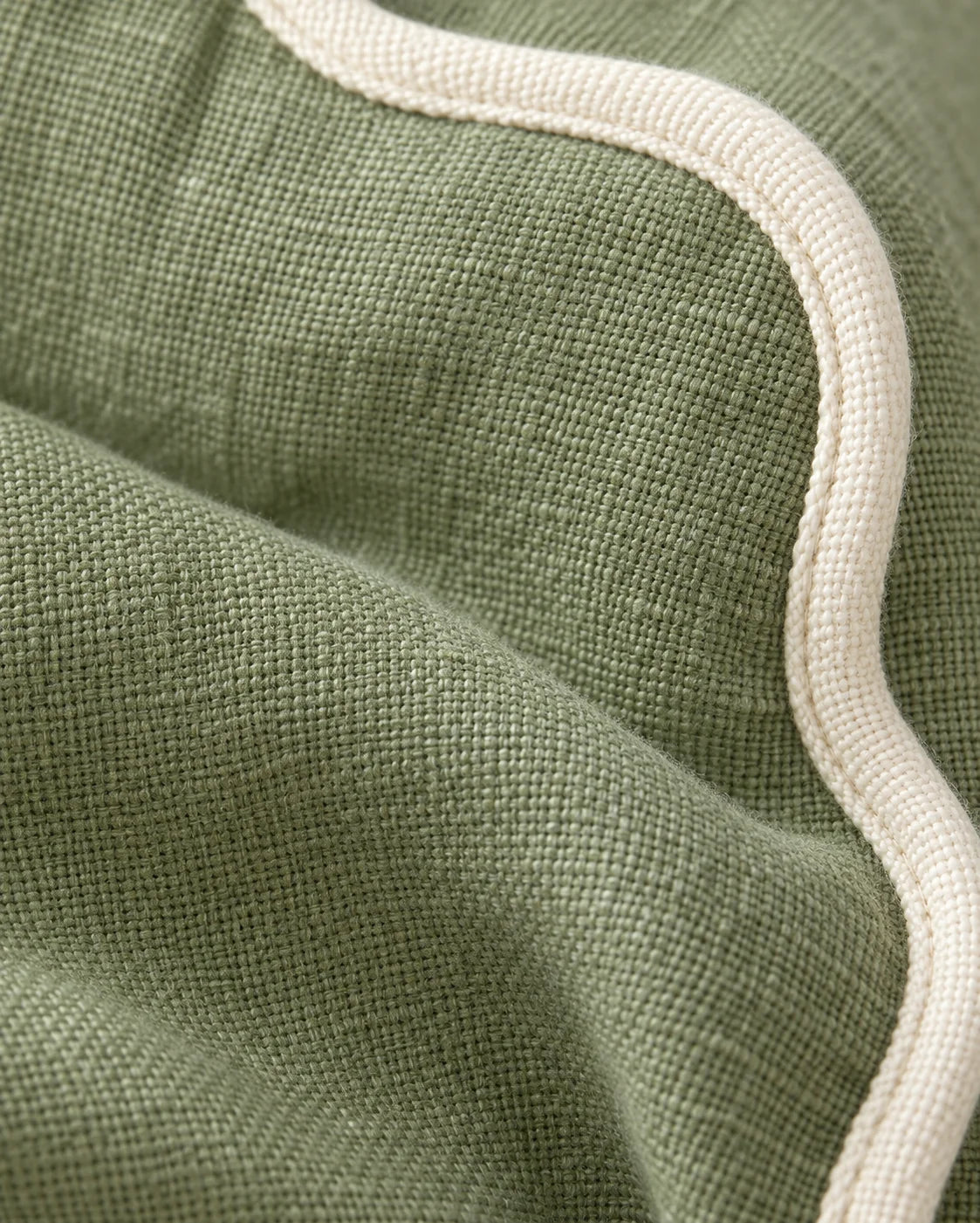 Chloe Sage Green And Cream Rectangle Scalloped Edge Cushion Cover — fabric detail 2